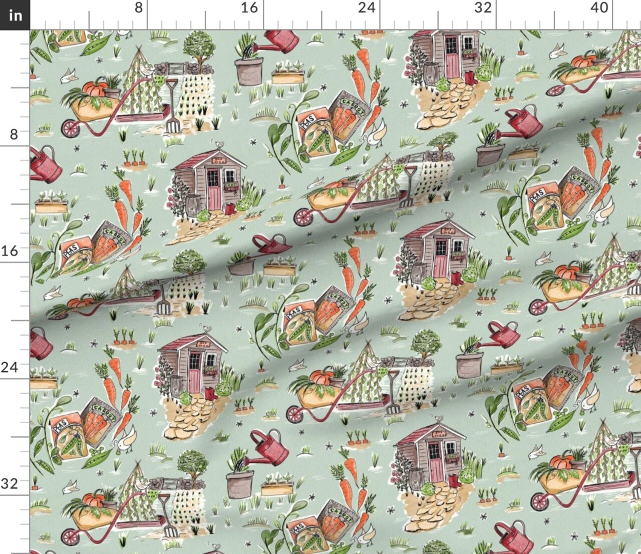 Wheelbarrow Product Vegetables Garden Tools Farm Peas And Carrots Shed Toile De Juoy Pumpkin Custom Printed Fabric by Spoonflower Various Fabrics by the Yard or Fat Quarter